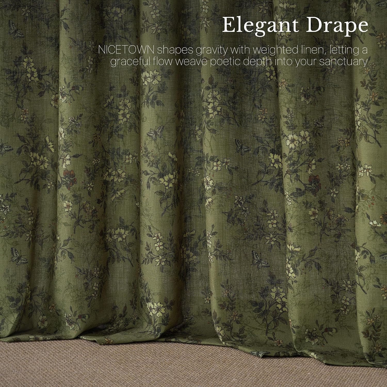 image:imageNICETOWN Vintage Floral Curtain amp Drapes 84 Inches Long W52 x L84 KhakiForest Green