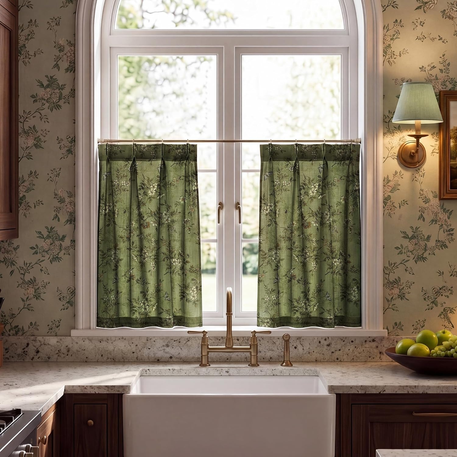 image:imageNICETOWN Vintage Floral Curtain amp Drapes 84 Inches Long W52 x L84 KhakiForest Green