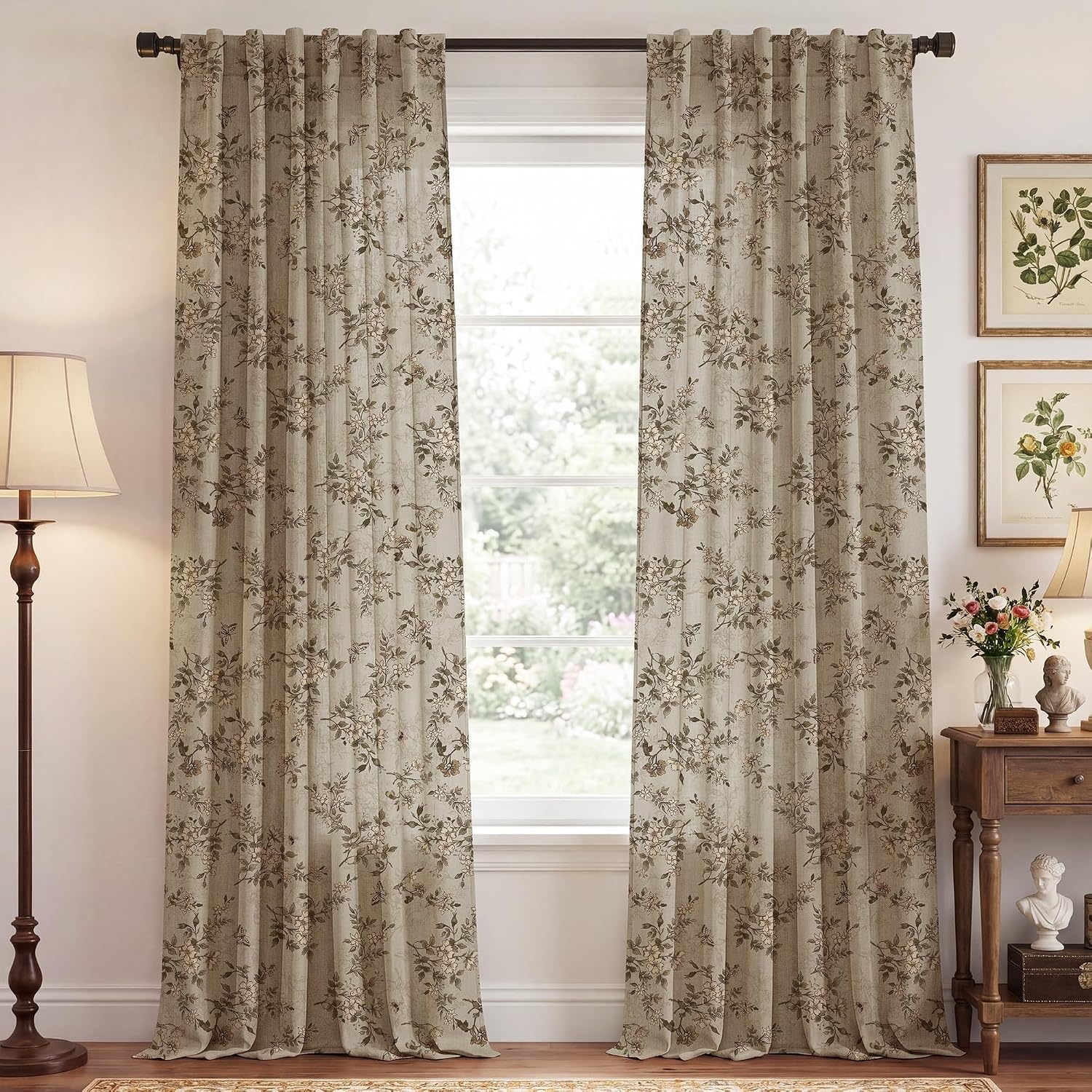 image:imageNICETOWN Vintage Floral Curtain amp Drapes 84 Inches Long W52 x L84 KhakiIvory