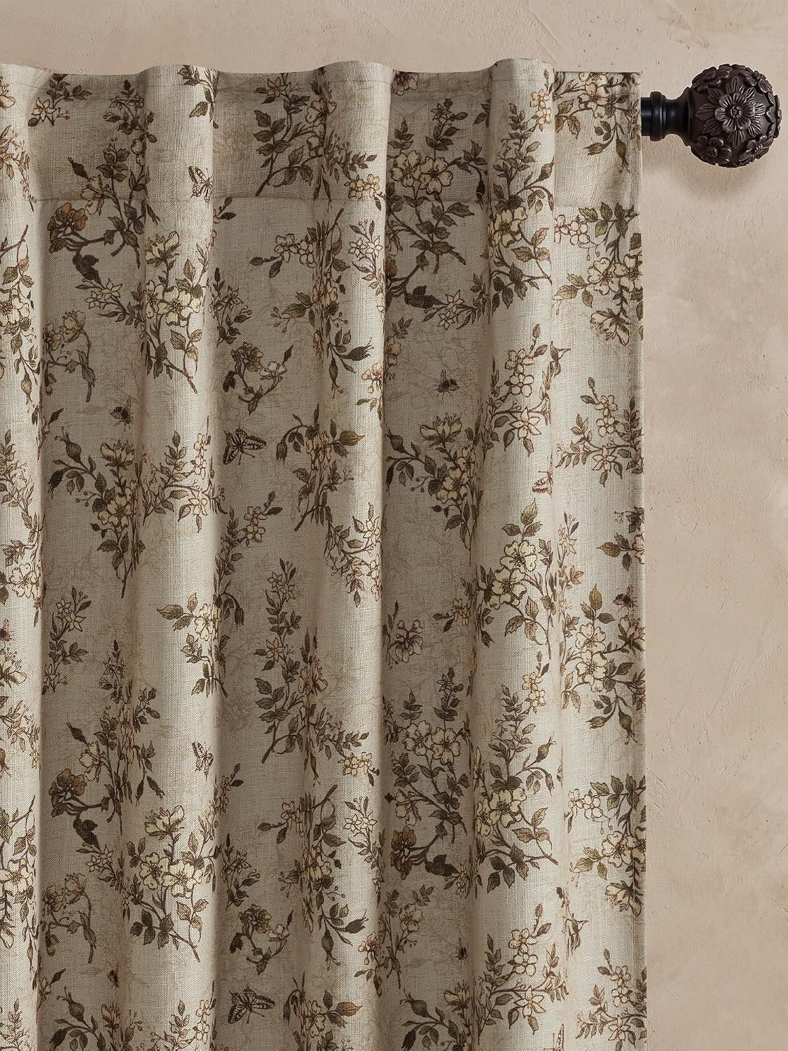 image:imageNICETOWN Vintage Floral Curtain amp Drapes 84 Inches Long W52 x L84 KhakiIvory