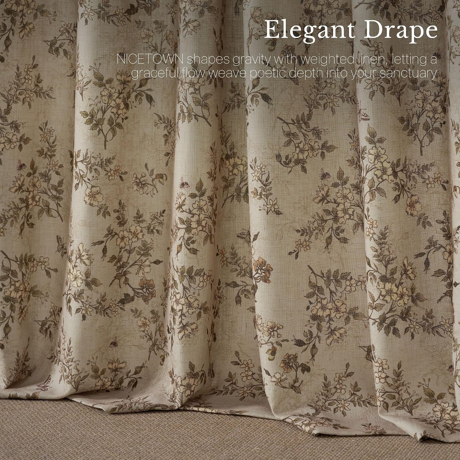image:imageNICETOWN Vintage Floral Curtain amp Drapes 84 Inches Long W52 x L84 KhakiIvory