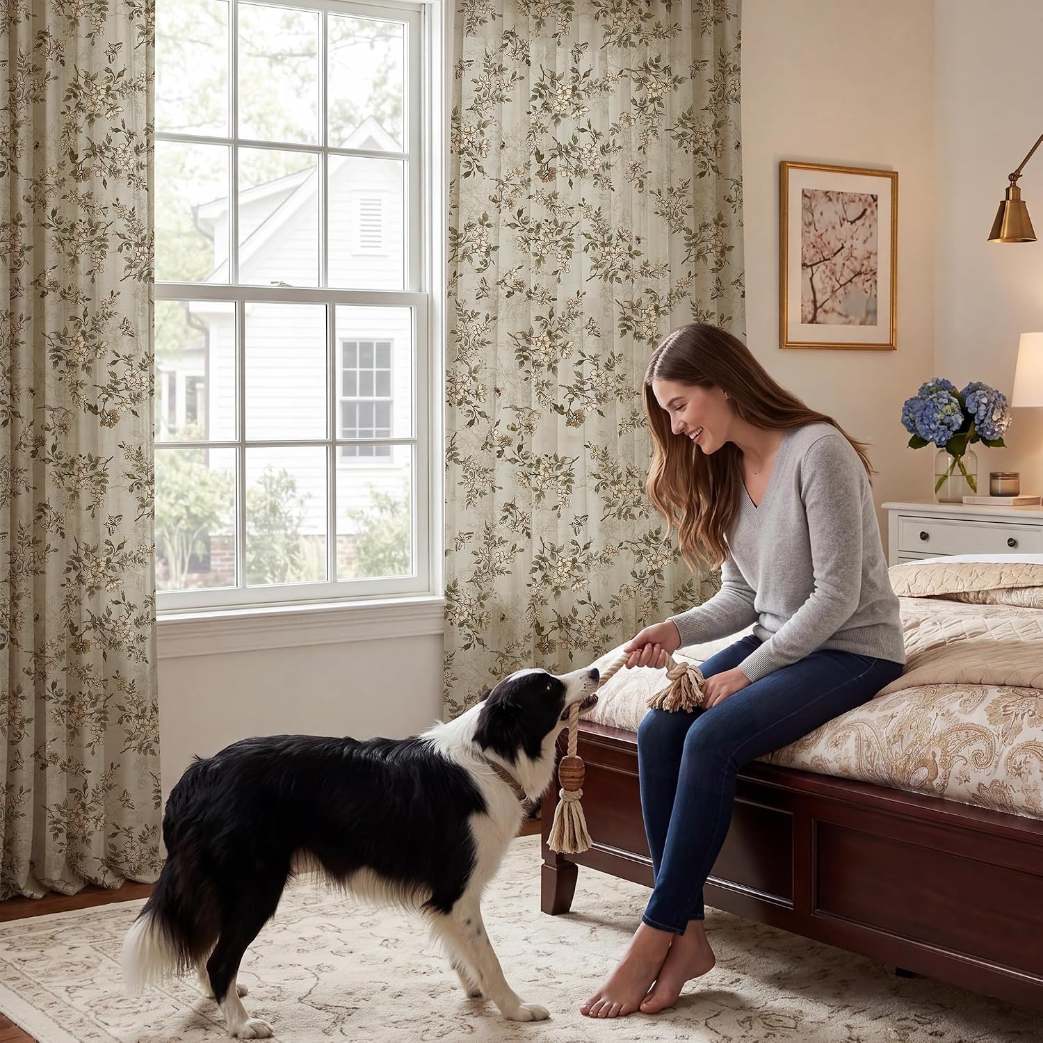 image:imageNICETOWN Vintage Floral Curtain amp Drapes 84 Inches Long W52 x L84 KhakiIvory