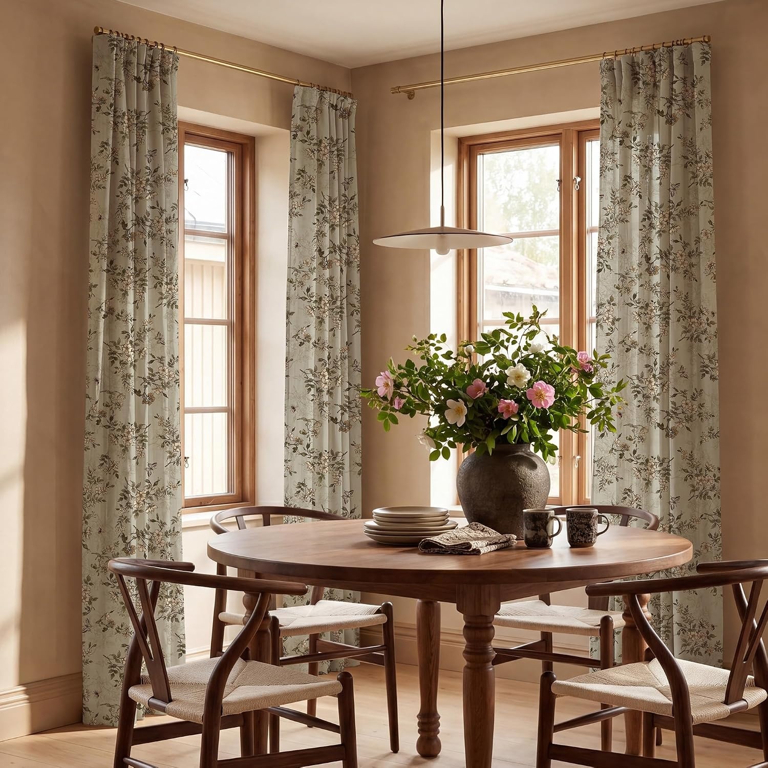 image:imageNICETOWN Vintage Floral Curtain amp Drapes 84 Inches Long W52 x L84 KhakiIvory