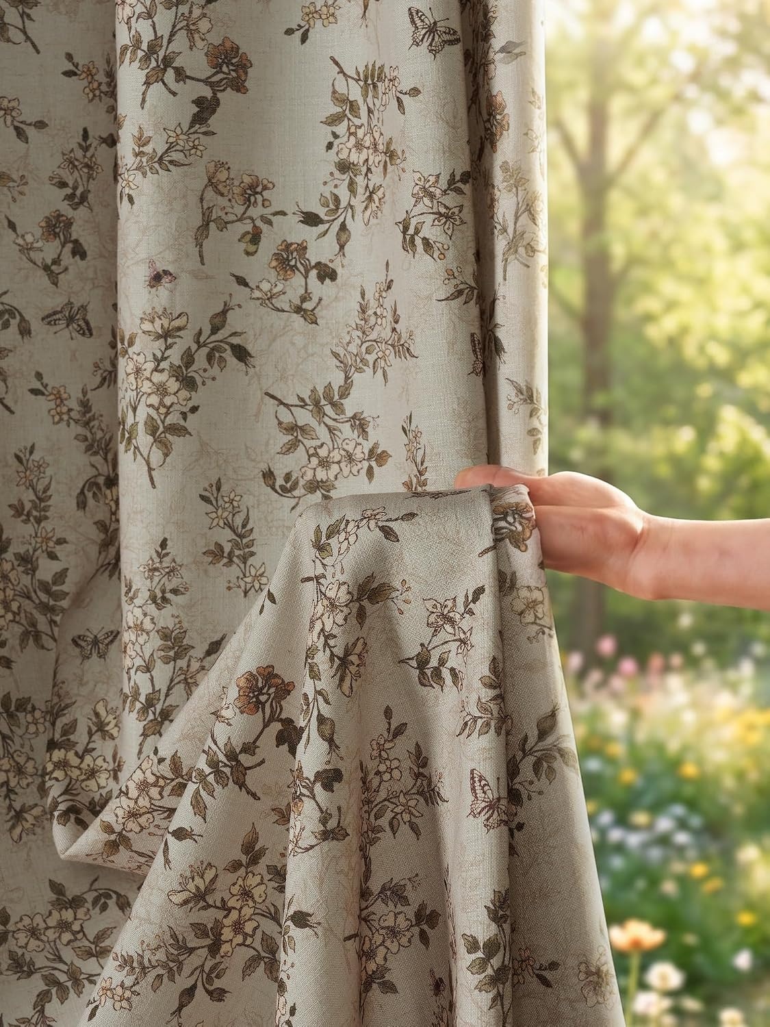 image:imageNICETOWN Vintage Floral Curtain amp Drapes 84 Inches Long W52 x L84 KhakiIvory