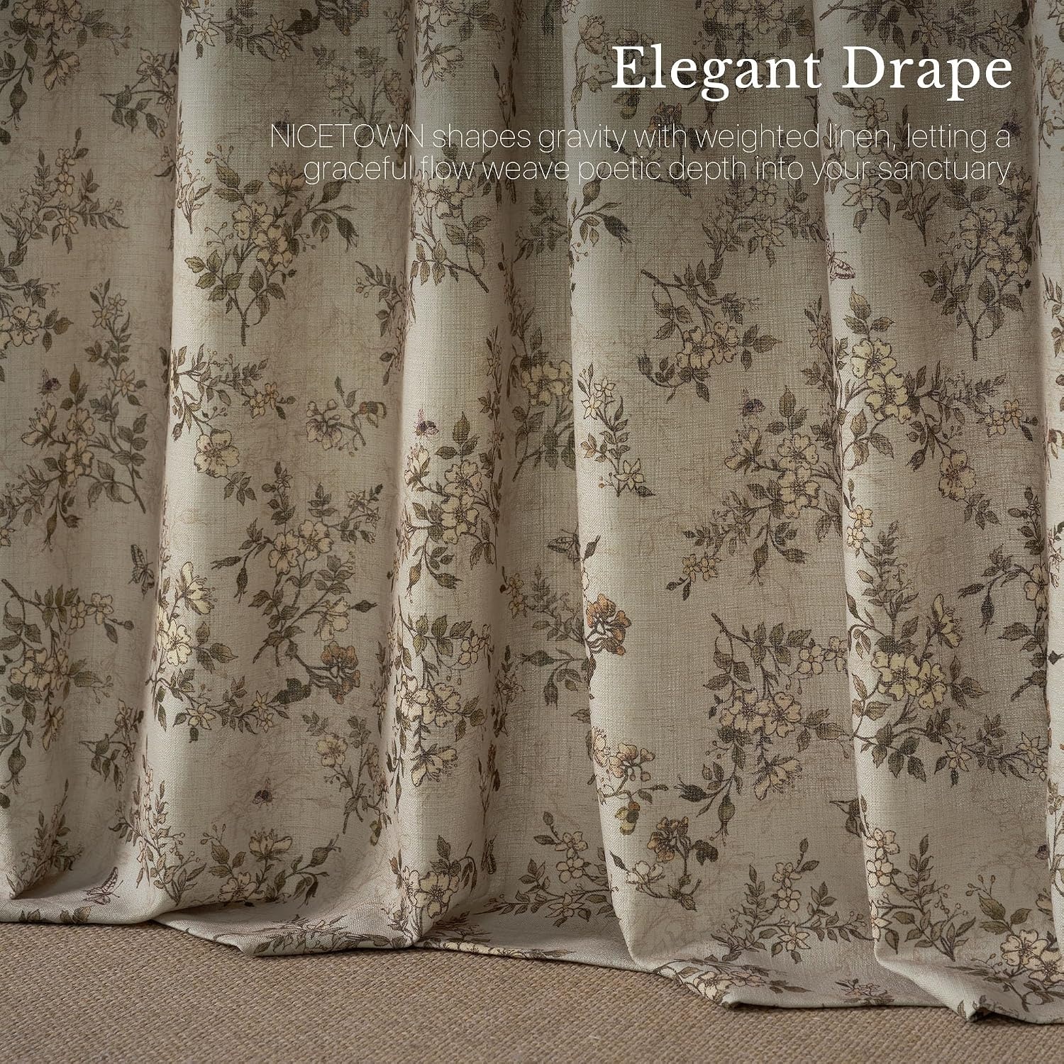 image:imageNICETOWN Vintage Floral Curtain amp Drapes 84 Inches Long W52 x L84 KhakiIvory