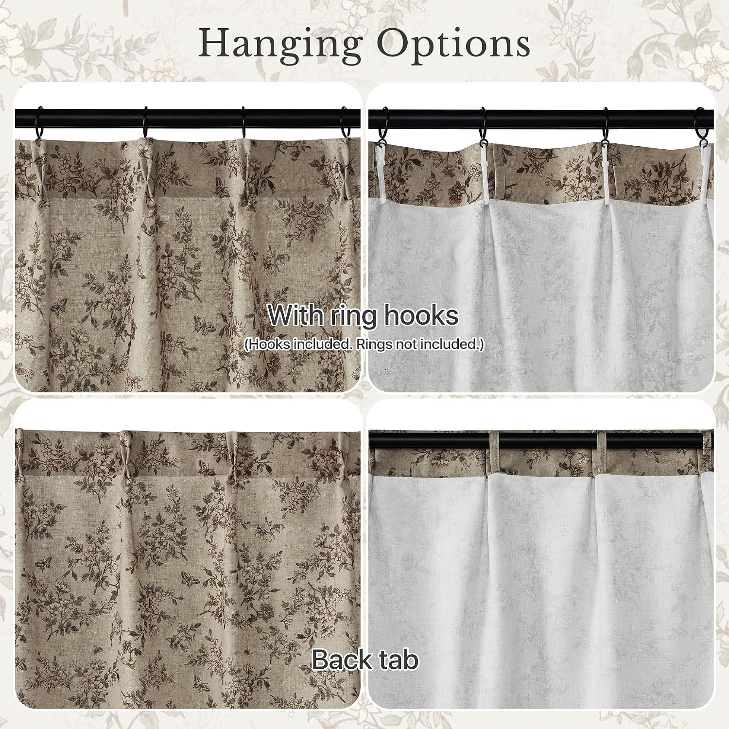 image:imageNICETOWN Vintage Floral Curtain amp Drapes 84 Inches Long W52 x L84 KhakiIvory