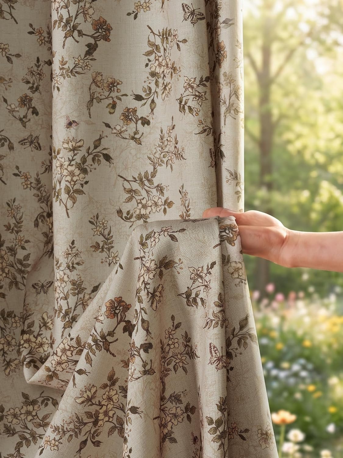 image:imageNICETOWN Vintage Floral Curtain amp Drapes 84 Inches Long W52 x L84 KhakiIvory