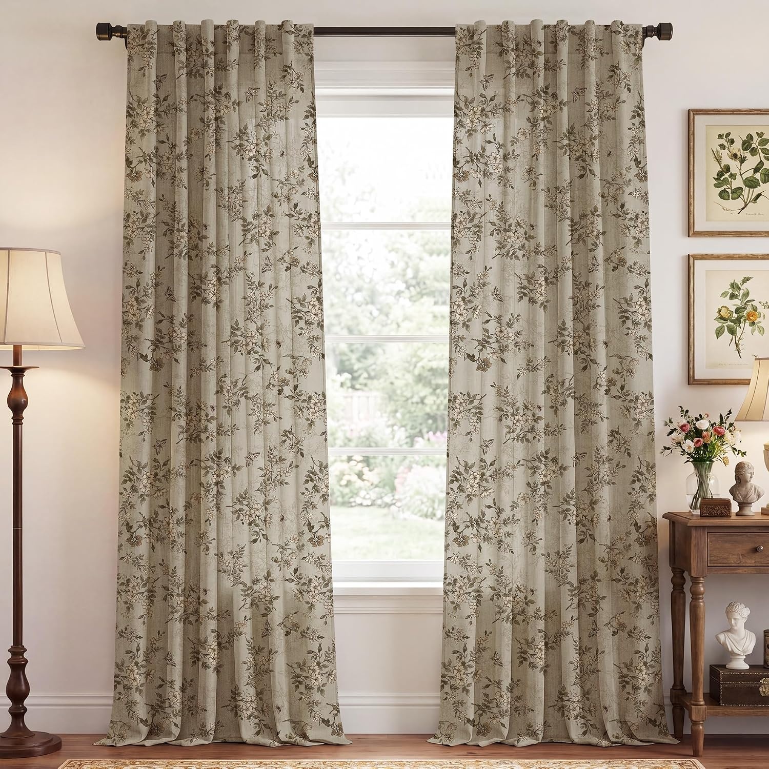 image:imageNICETOWN Vintage Floral Curtain amp Drapes 84 Inches Long W52 x L84 KhakiIvory