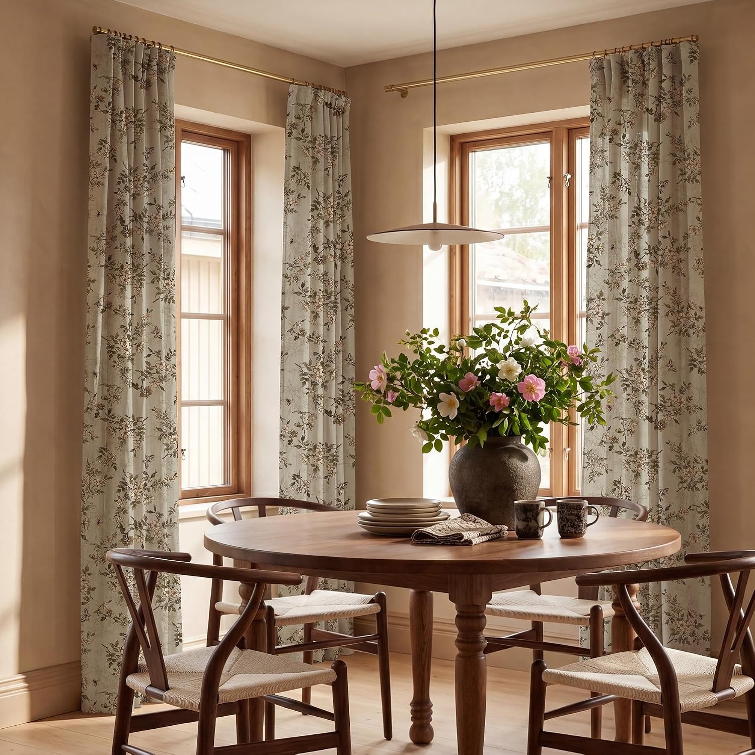 image:imageNICETOWN Vintage Floral Curtain amp Drapes 84 Inches Long W52 x L84 KhakiIvory