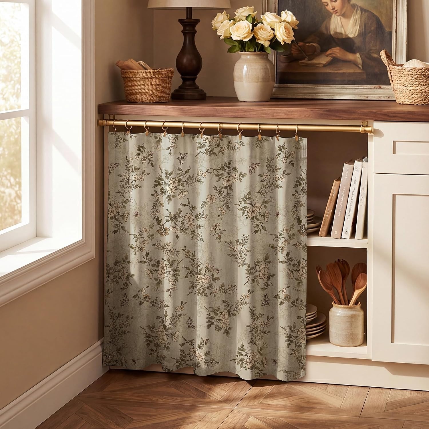 image:imageNICETOWN Vintage Floral Curtain amp Drapes 84 Inches Long W52 x L84 KhakiIvory