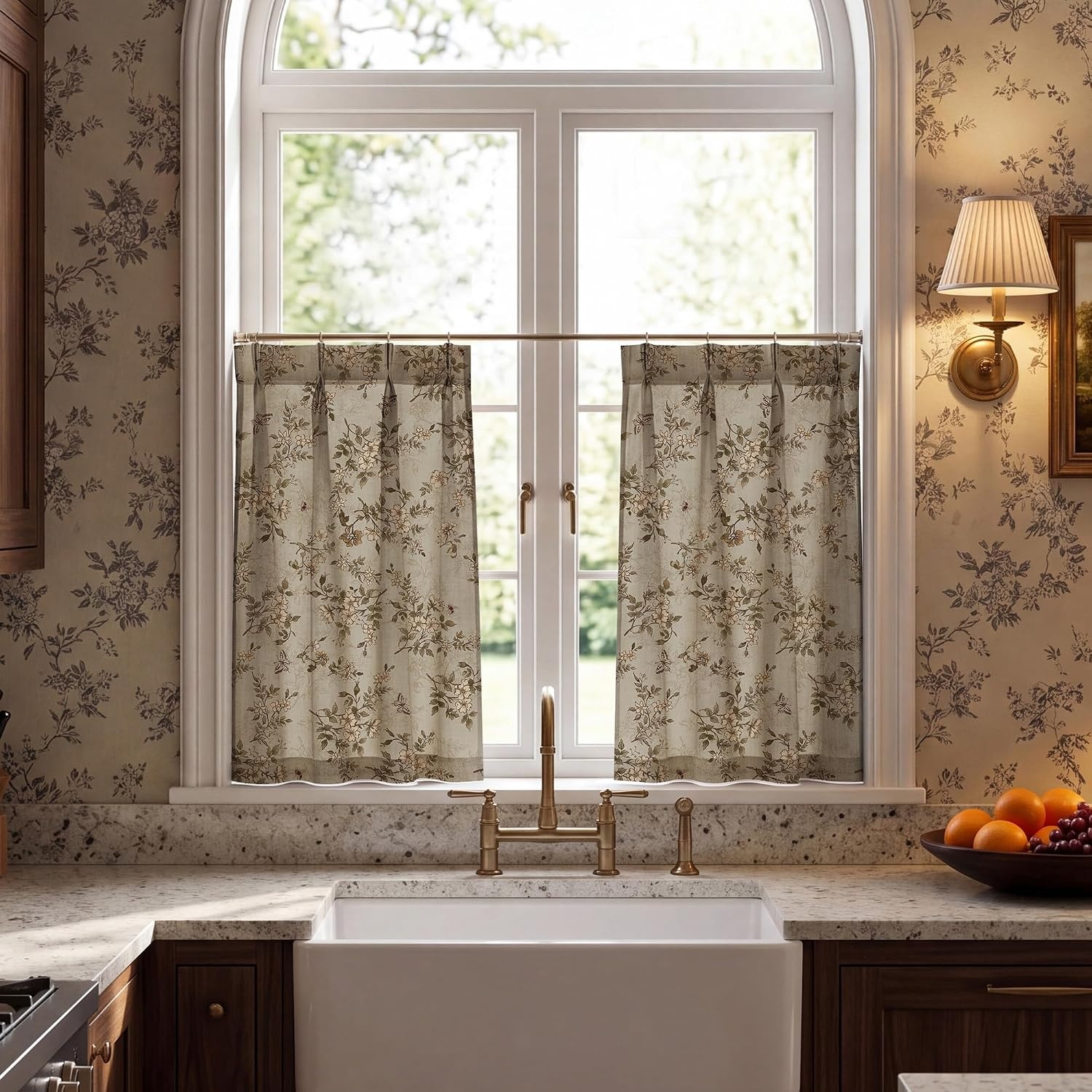 image:imageNICETOWN Vintage Floral Curtain amp Drapes 84 Inches Long W52 x L84 KhakiIvory