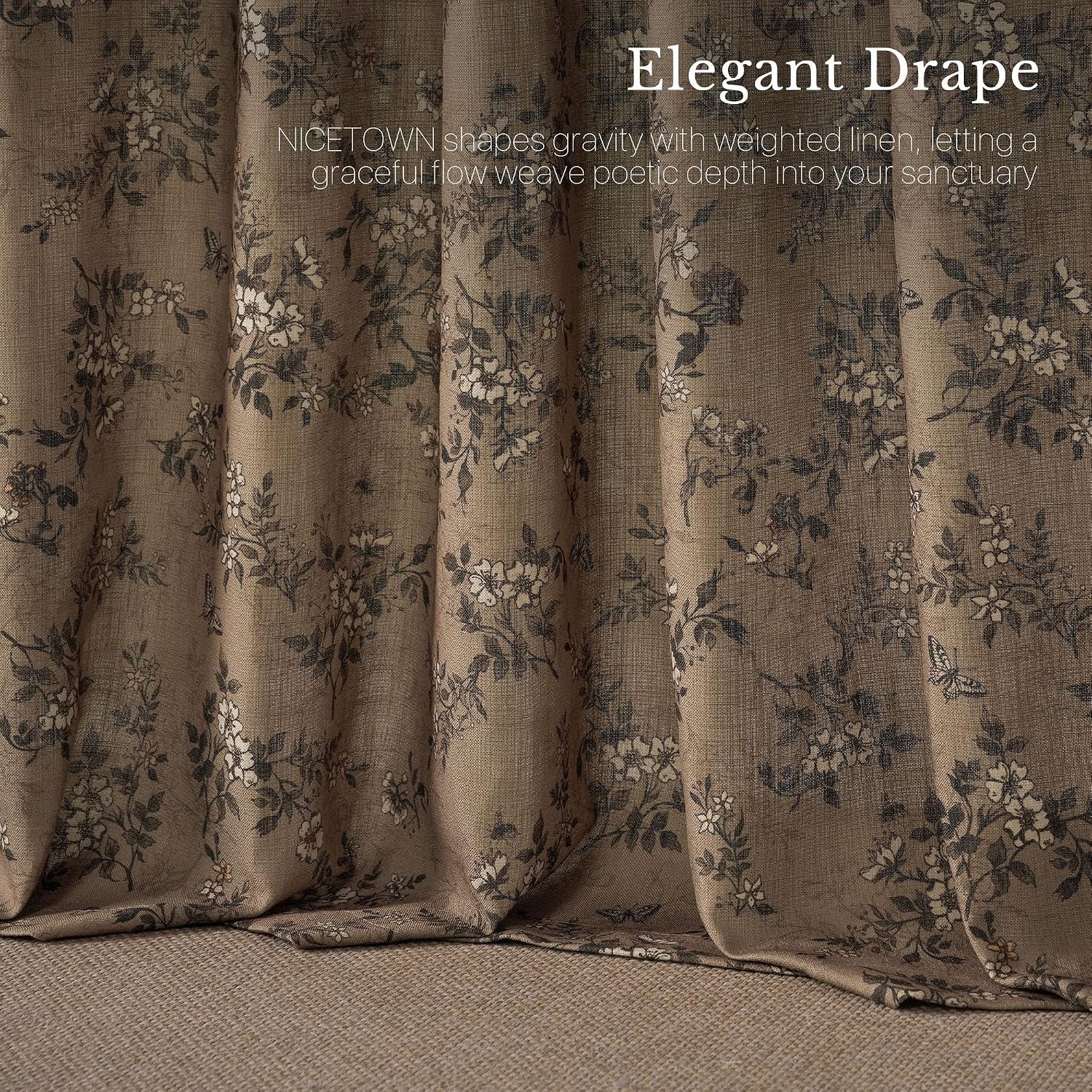 image:imageNICETOWN Vintage Floral Curtain amp Drapes 84 Inches Long W52 x L84 KhakiKhaki