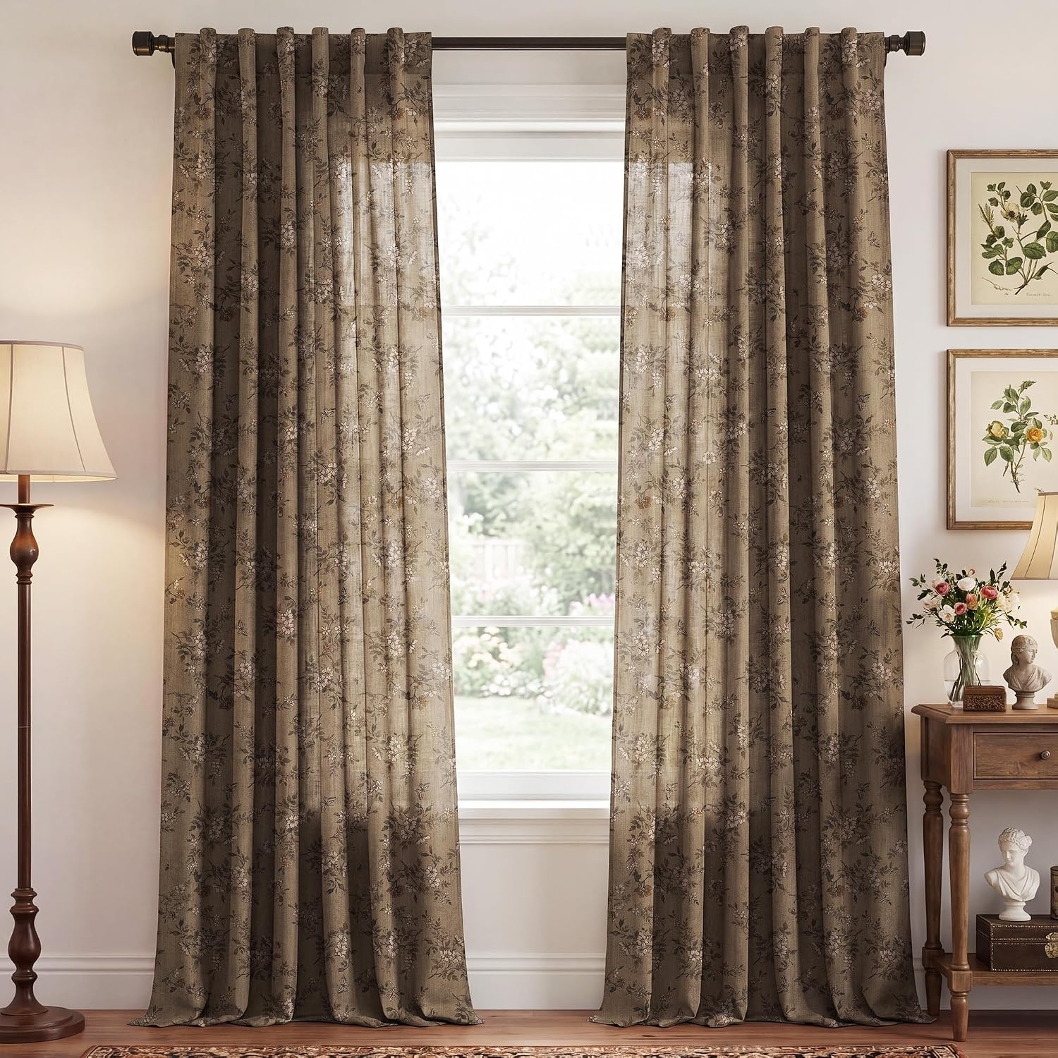 image:imageNICETOWN Vintage Floral Curtain amp Drapes 84 Inches Long W52 x L84 KhakiKhaki
