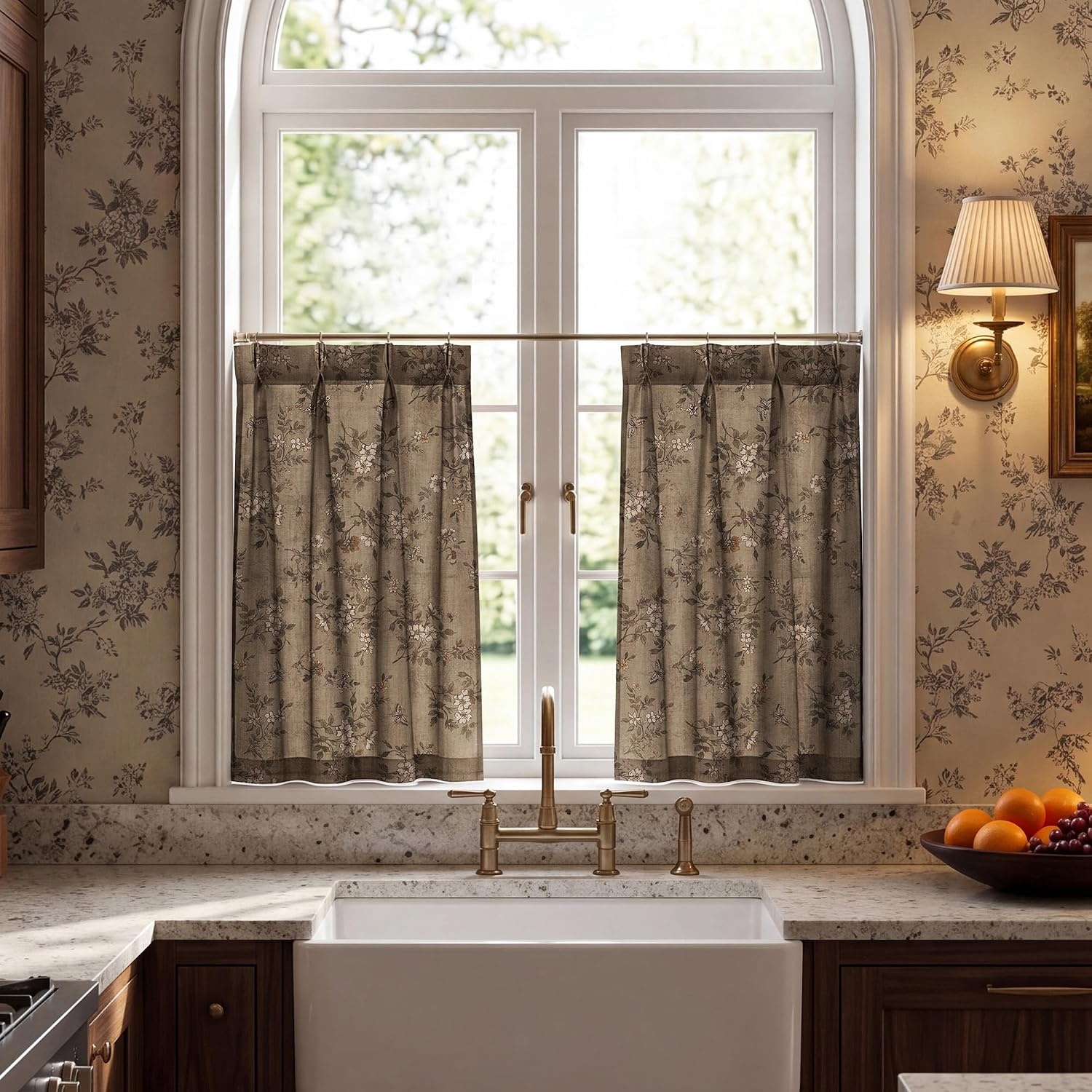 image:imageNICETOWN Vintage Floral Curtain amp Drapes 84 Inches Long W52 x L84 KhakiKhaki