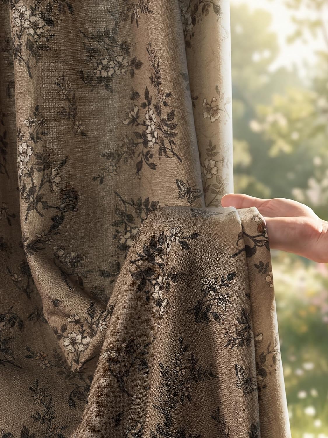 image:imageNICETOWN Vintage Floral Curtain amp Drapes 84 Inches Long W52 x L84 KhakiKhaki