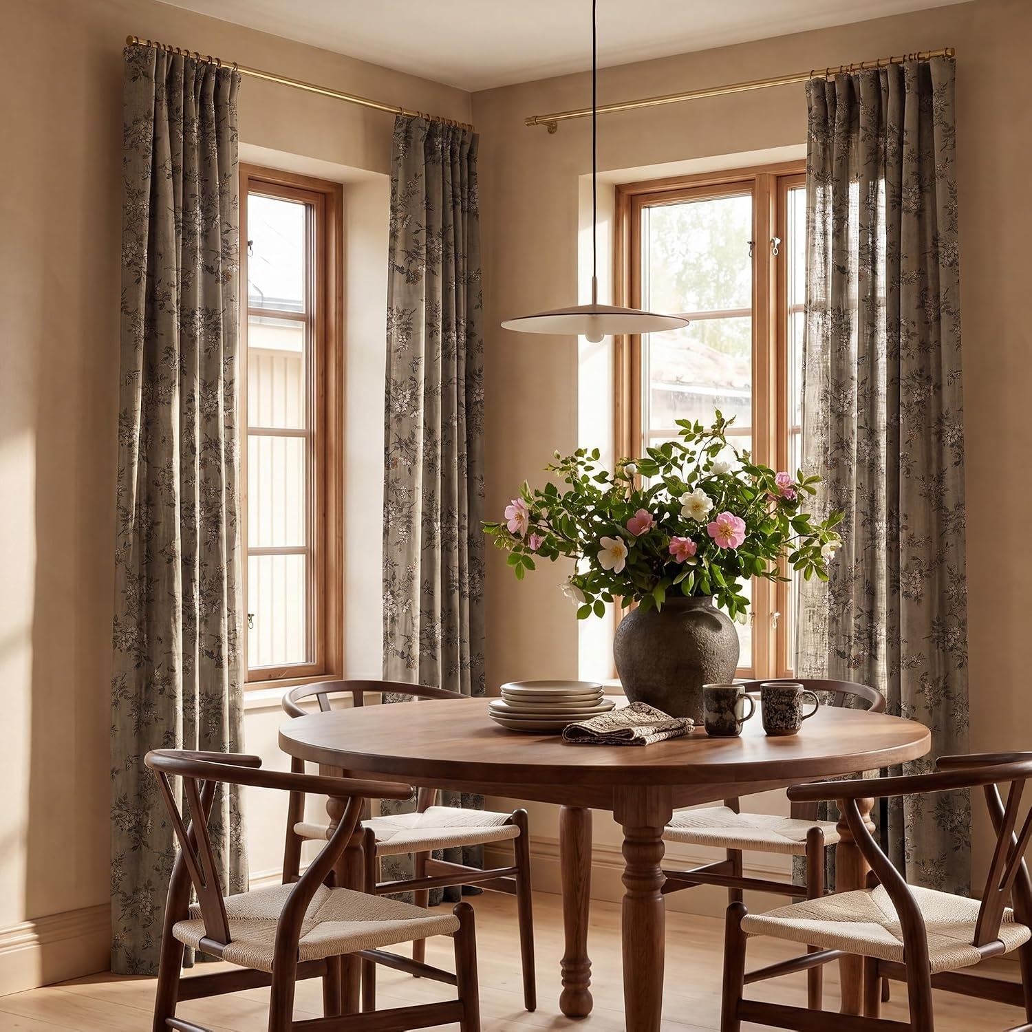 image:imageNICETOWN Vintage Floral Curtain amp Drapes 84 Inches Long W52 x L84 KhakiKhaki