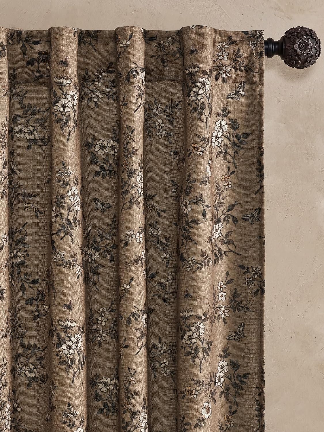 image:imageNICETOWN Vintage Floral Curtain amp Drapes 84 Inches Long W52 x L84 KhakiKhaki