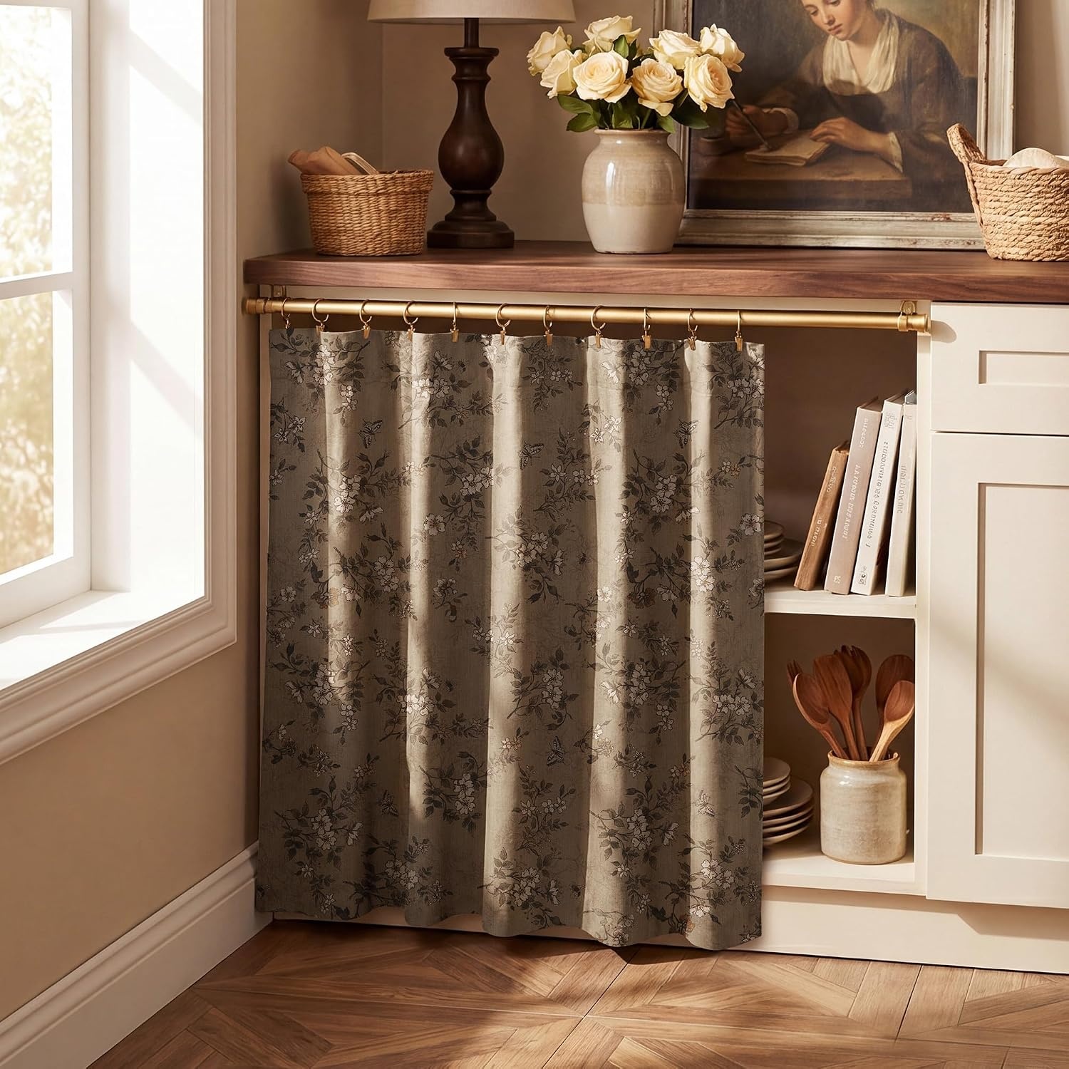 image:imageNICETOWN Vintage Floral Curtain amp Drapes 84 Inches Long W52 x L84 KhakiKhaki
