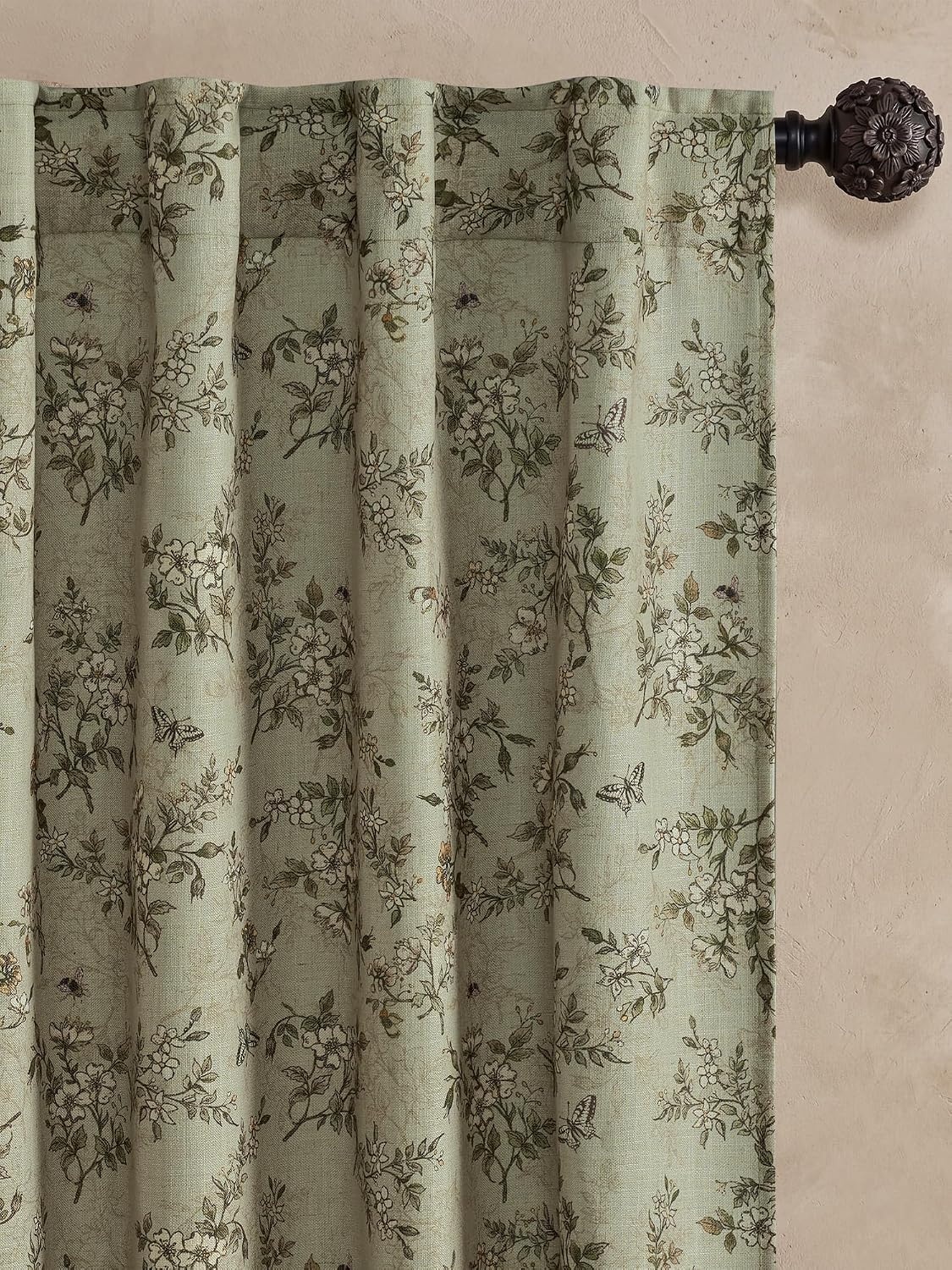 image:imageNICETOWN Vintage Floral Curtain amp Drapes 84 Inches Long W52 x L84 KhakiSage Green