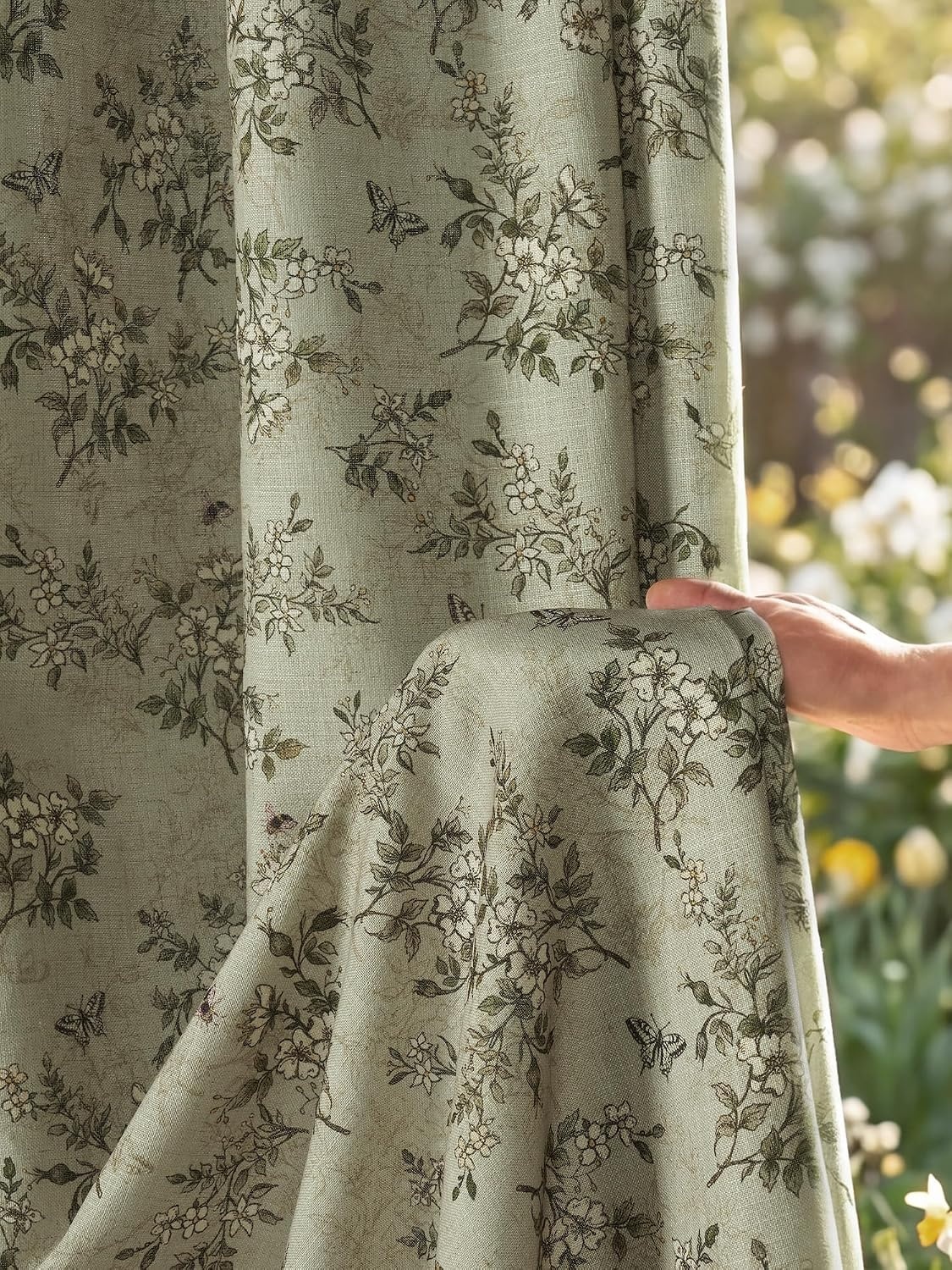 image:imageNICETOWN Vintage Floral Curtain amp Drapes 84 Inches Long W52 x L84 KhakiSage Green