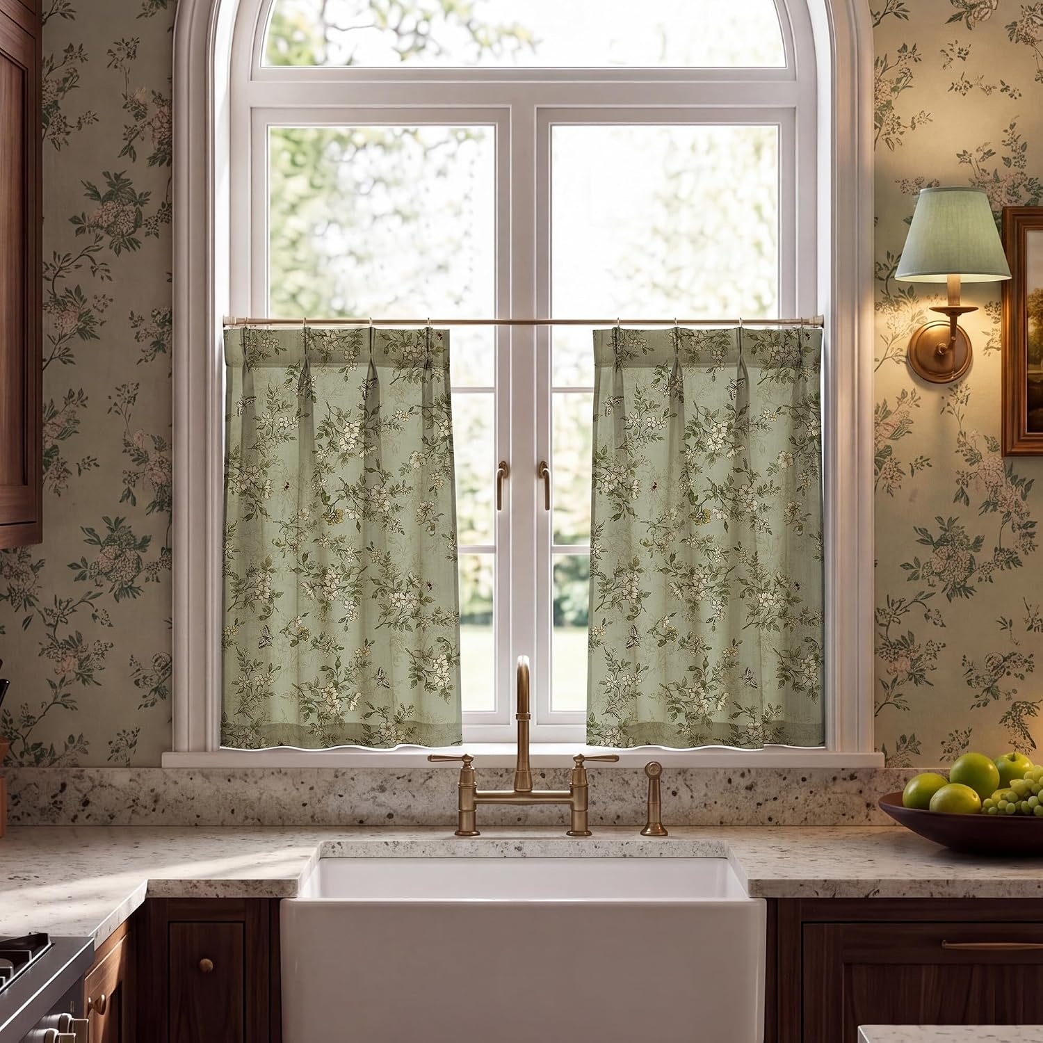image:imageNICETOWN Vintage Floral Curtain amp Drapes 84 Inches Long W52 x L84 KhakiSage Green