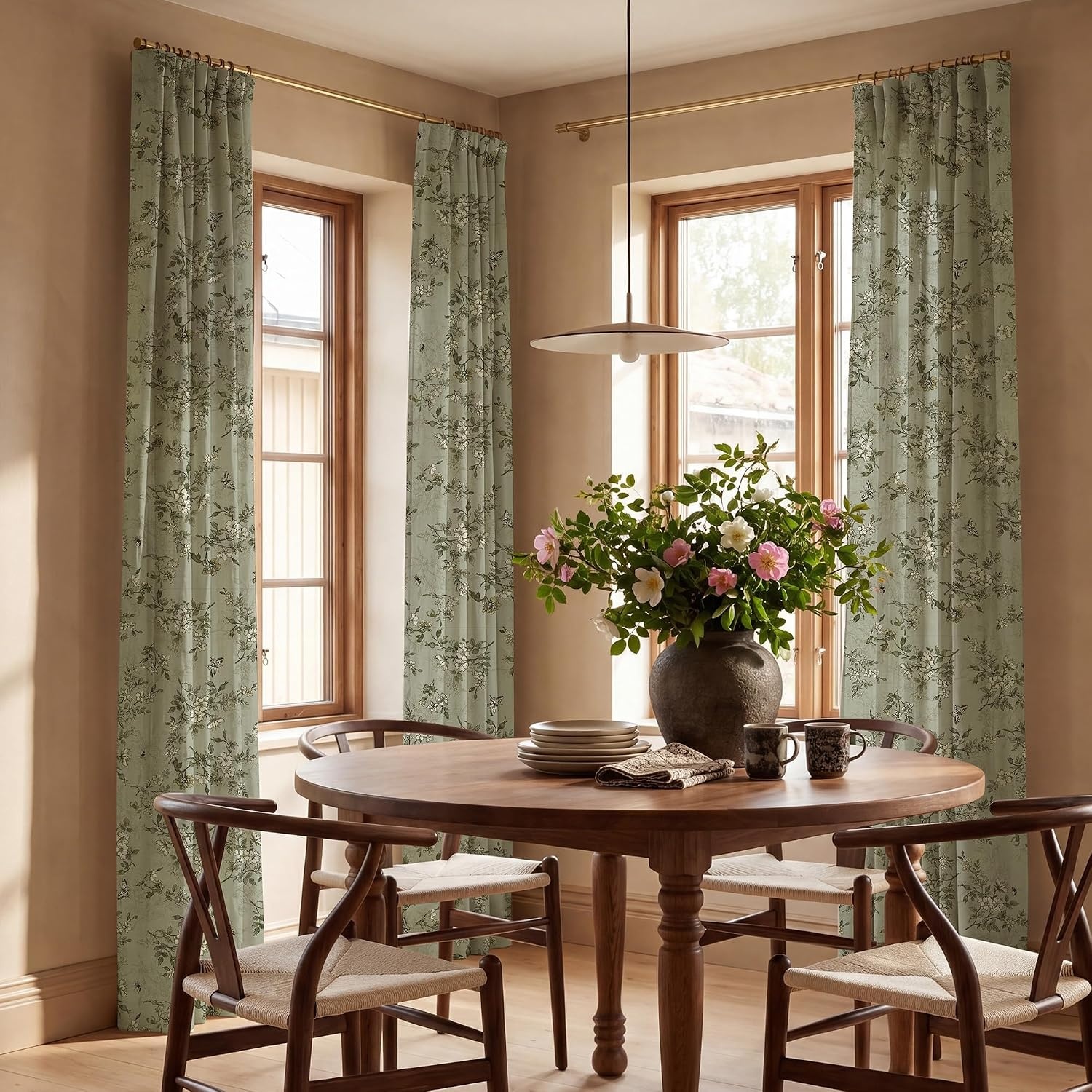image:imageNICETOWN Vintage Floral Curtain amp Drapes 84 Inches Long W52 x L84 KhakiSage Green