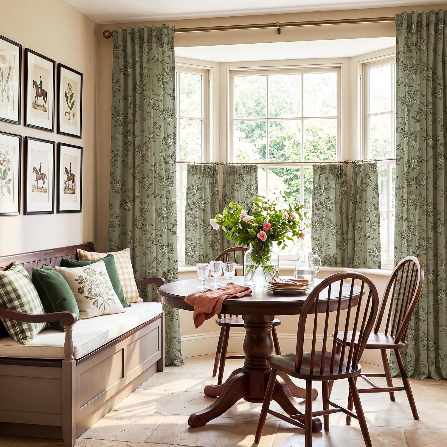 image:imageNICETOWN Vintage Floral Curtain amp Drapes 84 Inches Long W52 x L84 KhakiSage Green