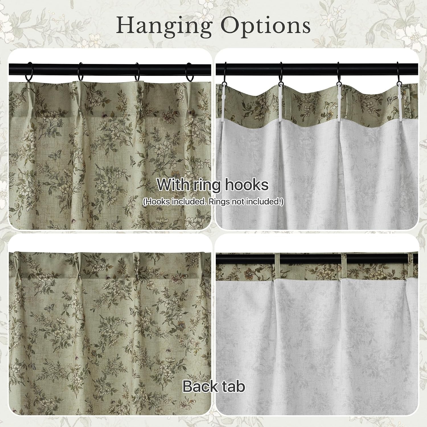 image:imageNICETOWN Vintage Floral Curtain amp Drapes 84 Inches Long W52 x L84 KhakiSage Green