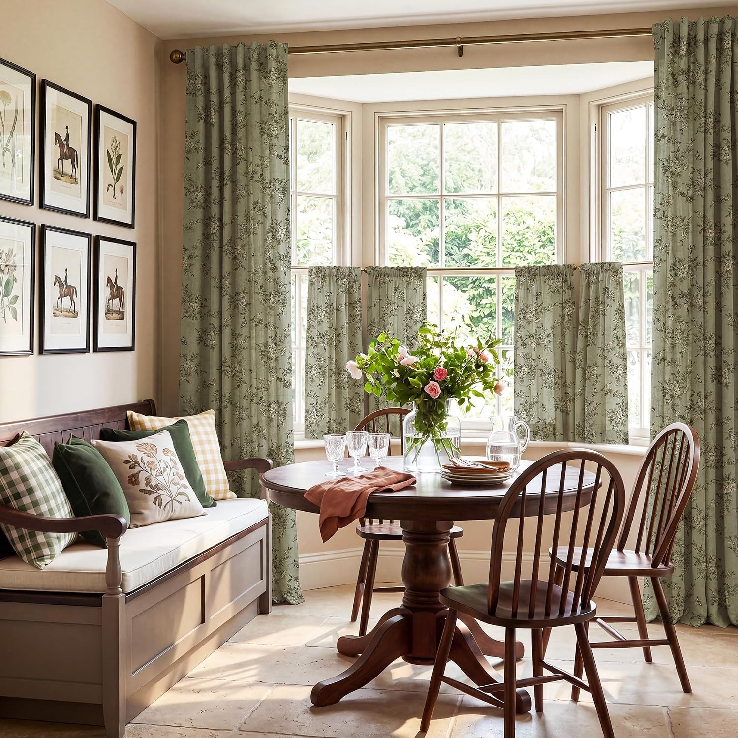 image:imageNICETOWN Vintage Floral Curtain amp Drapes 84 Inches Long W52 x L84 KhakiSage Green