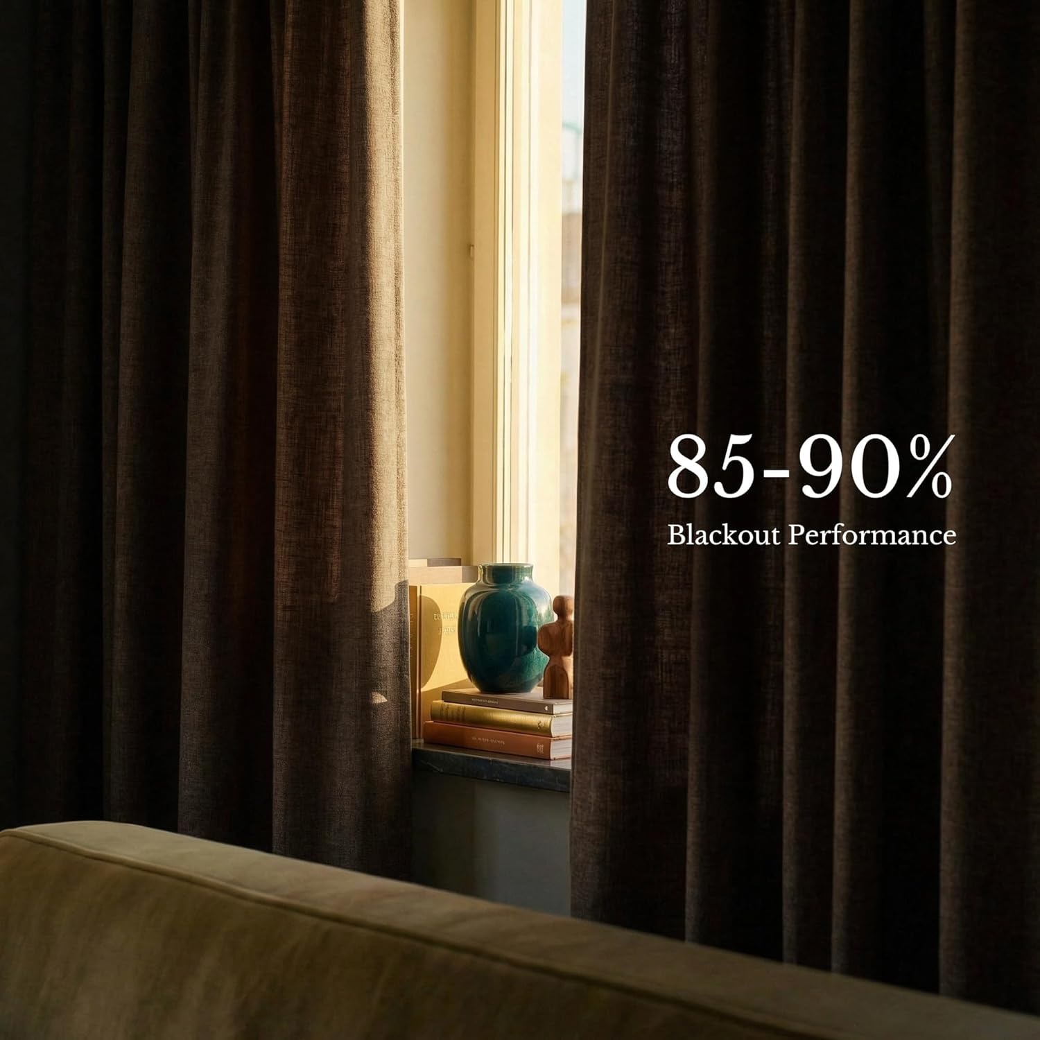 image:imageNICETOWN Vintage Olive Dark Green Pinch Pleated Linen Curtains 90 inch LongHazelnut Brown