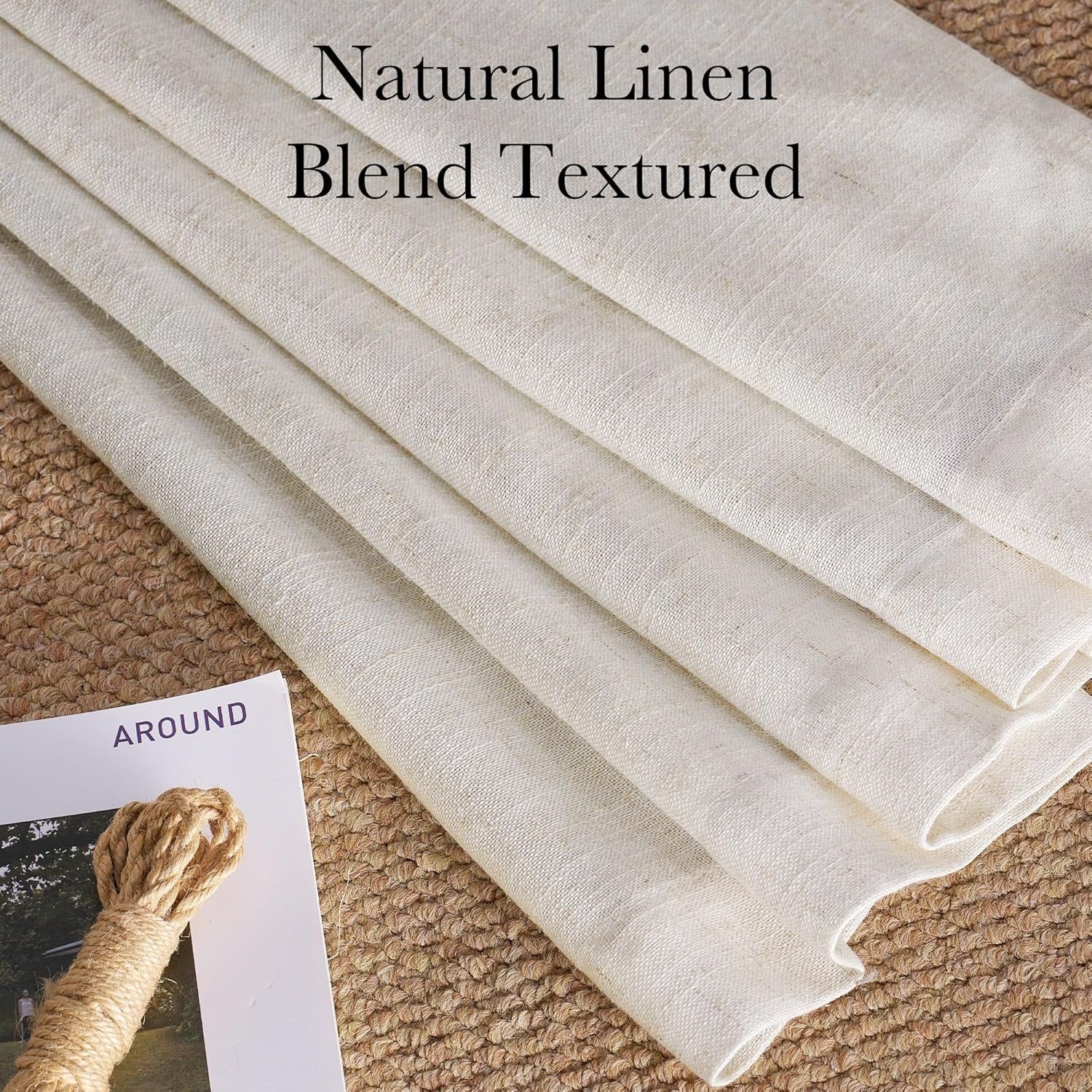 image:imageNICETOWN Vintage Olive Dark Green Pinch Pleated Linen Curtains 90 inch LongNatural
