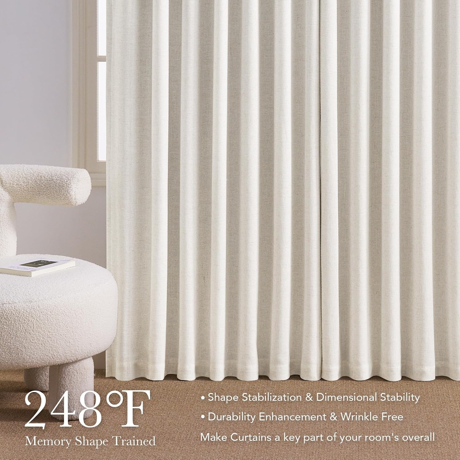 image:imageNICETOWN Vintage Olive Dark Green Pinch Pleated Linen Curtains 90 inch LongNatural