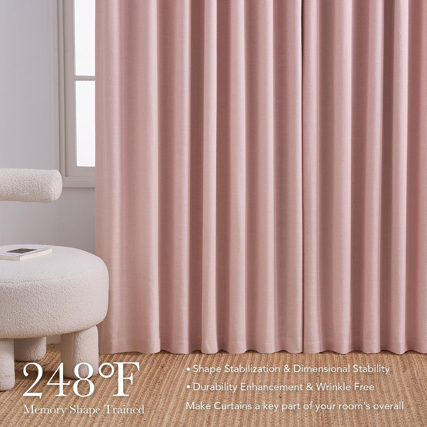 image:imageNICETOWN Vintage Olive Dark Green Pinch Pleated Linen Curtains 90 inch LongPink