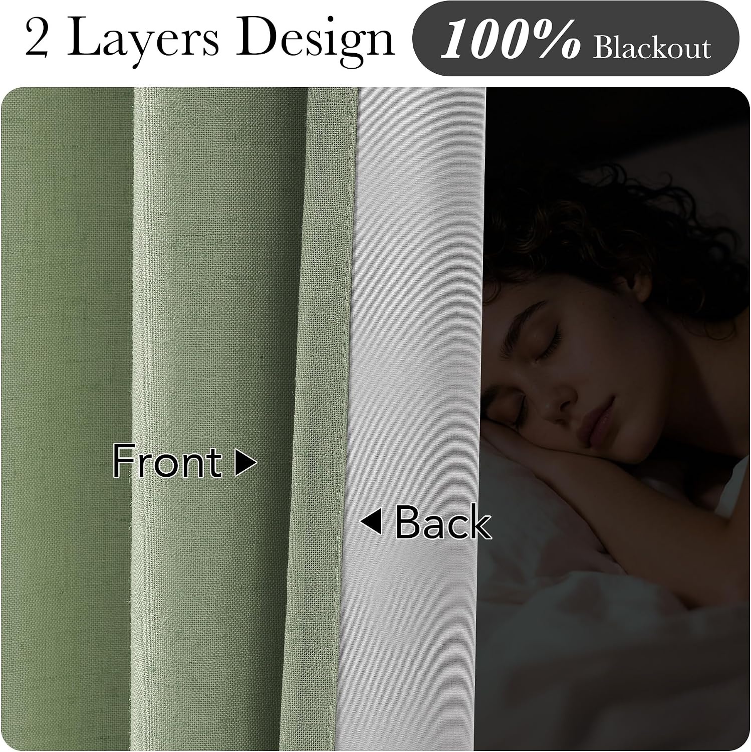 image:imageNICETOWN Vintage Olive Dark Green Pinch Pleated Linen Curtains 90 inch LongSage Green