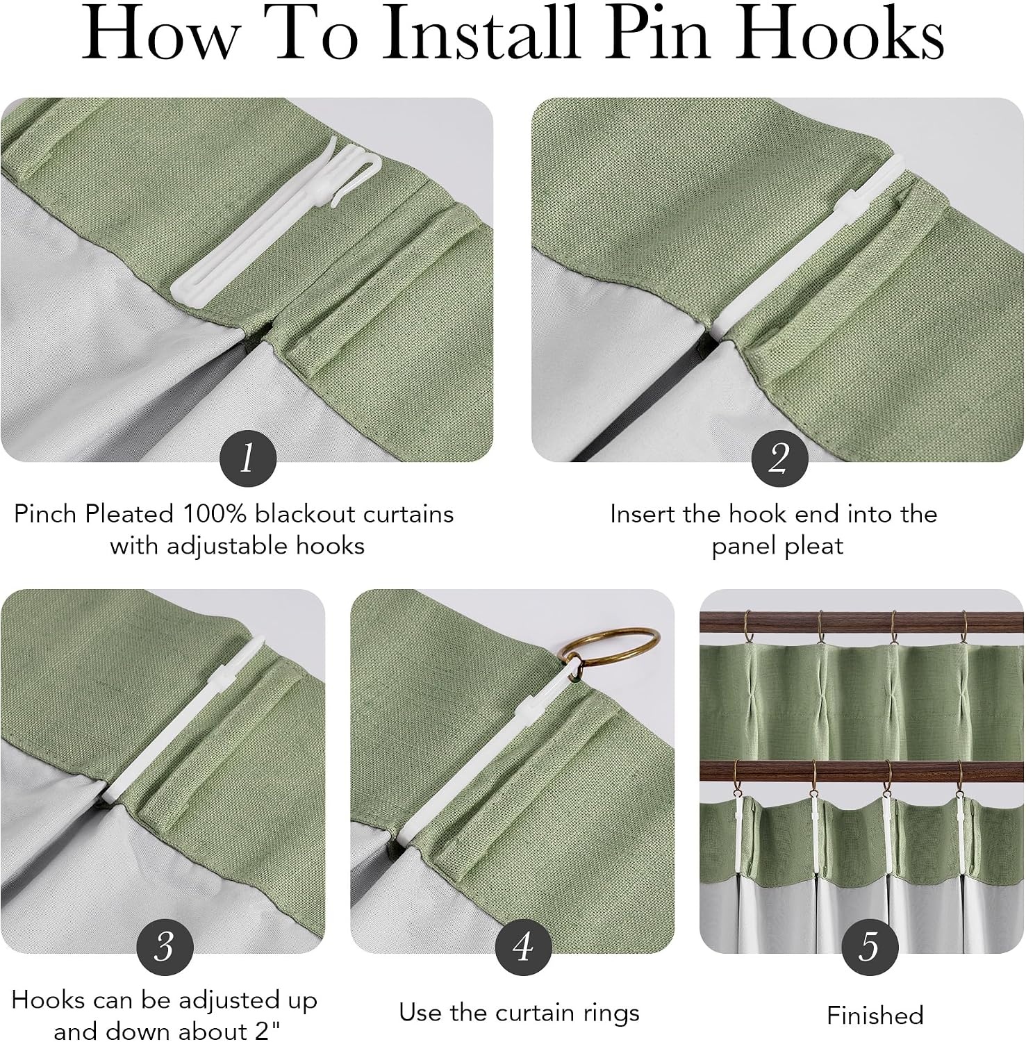image:imageNICETOWN Vintage Olive Dark Green Pinch Pleated Linen Curtains 90 inch LongSage Green