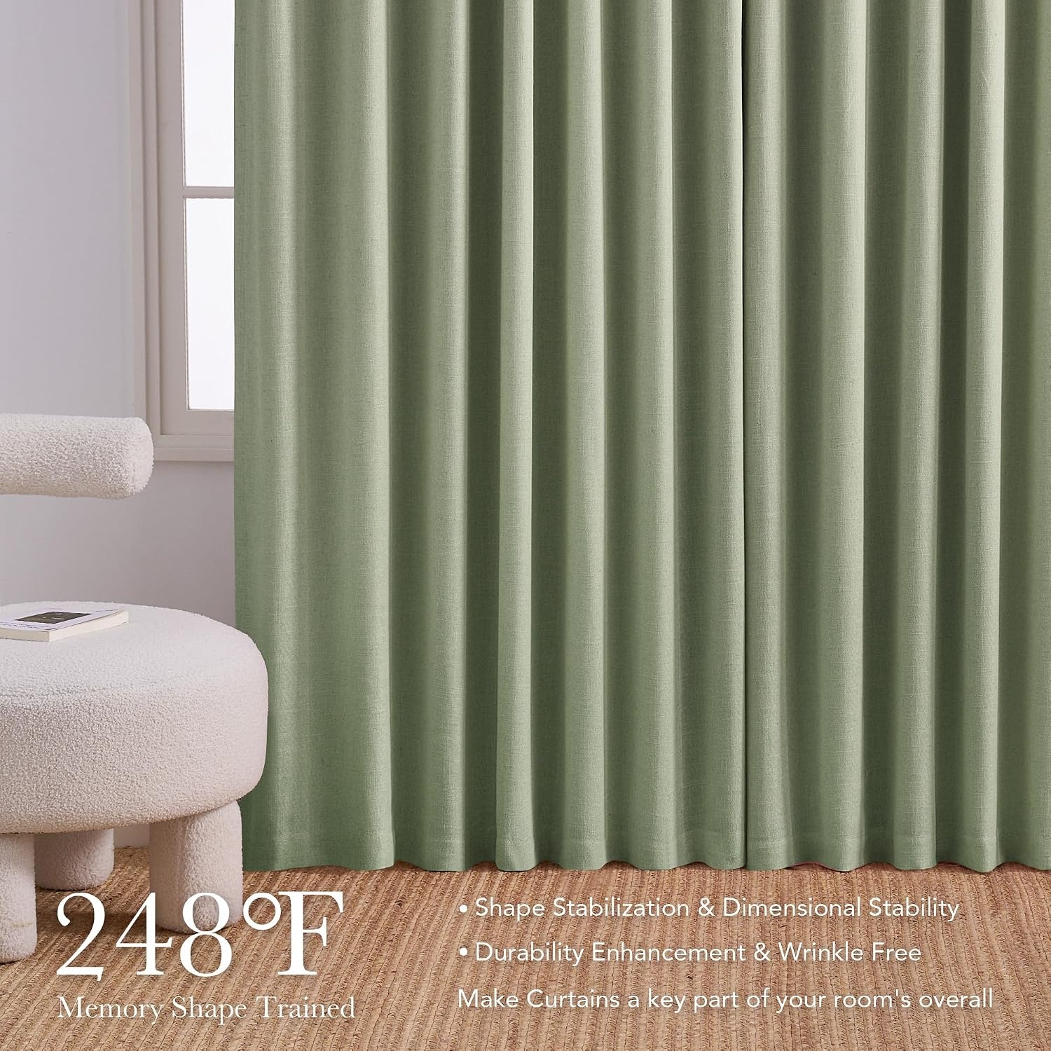 image:imageNICETOWN Vintage Olive Dark Green Pinch Pleated Linen Curtains 90 inch LongSage Green