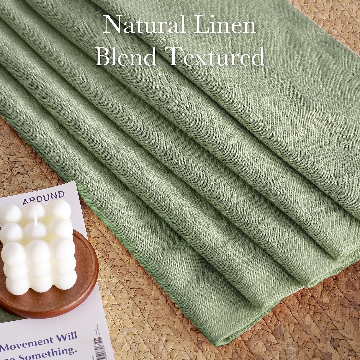 image:imageNICETOWN Vintage Olive Dark Green Pinch Pleated Linen Curtains 90 inch LongSage Green