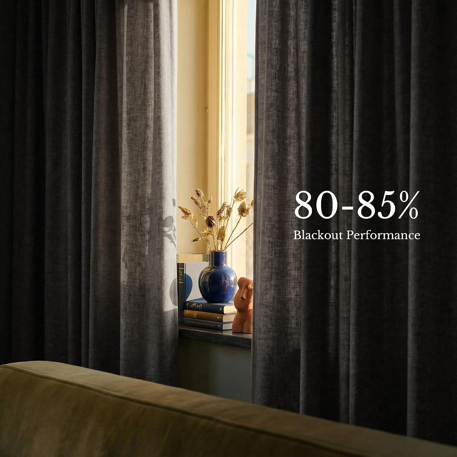 image:imageNICETOWN Vintage Olive Dark Green Pinch Pleated Linen Curtains 90 inch LongStone Grey
