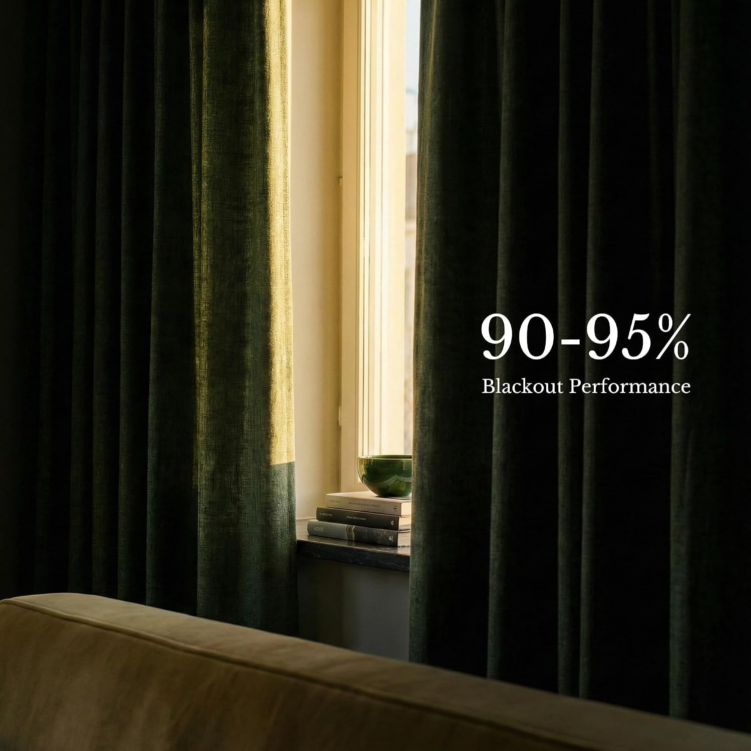 image:imageNICETOWN Vintage Olive Dark Green Pinch Pleated Linen Curtains 90 inch LongVintage Olive