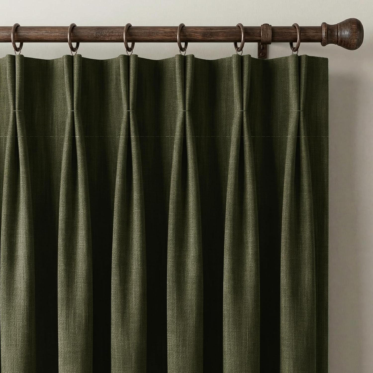 image:imageNICETOWN Vintage Olive Dark Green Pinch Pleated Linen Curtains 90 inch LongVintage Olive