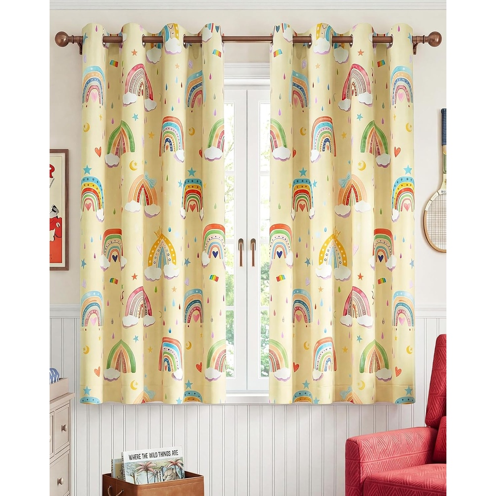 image:imageNICETOWN 100 Blackout Ombre Rainbow Curtains for Kids 52 x 84 2 PanelsPaler Yellow