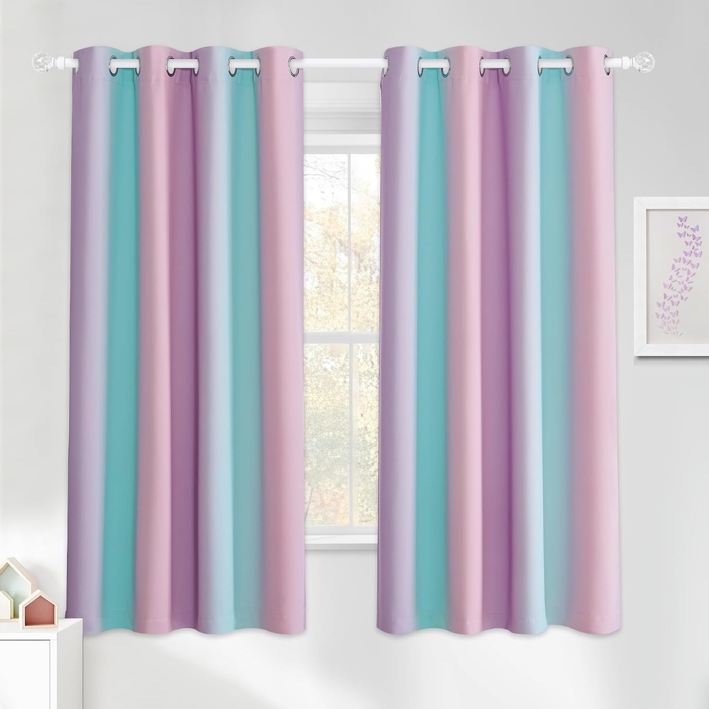 image:imageNICETOWN 100 Blackout Ombre Rainbow Curtains for Kids 52 x 84 2 PanelsPurple Blue Pink