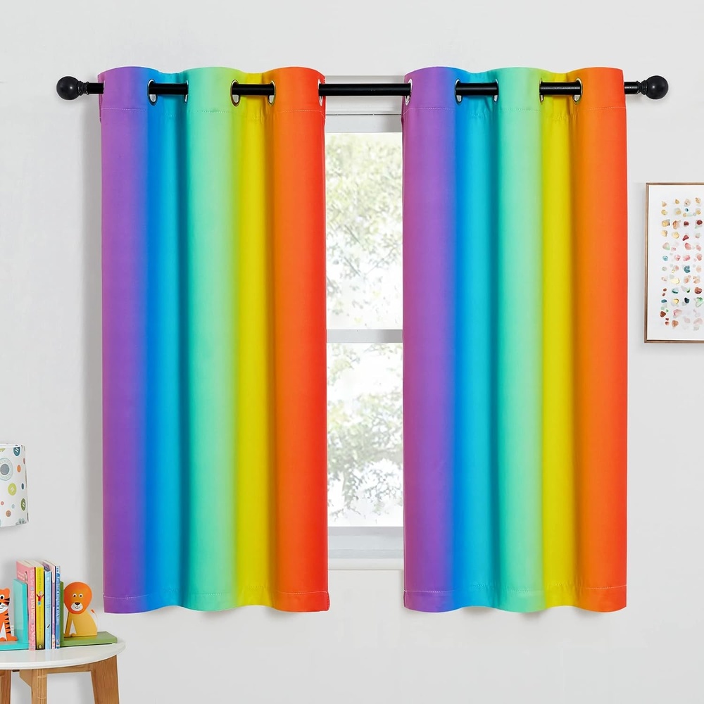 image:imageNICETOWN 100 Blackout Ombre Rainbow Curtains for Kids 52 x 84 2 PanelsRainbow1