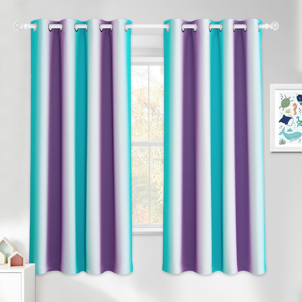 image:imageNICETOWN 100 Blackout Ombre Rainbow Curtains for Kids 52 x 84 2 PanelsTeal Purple