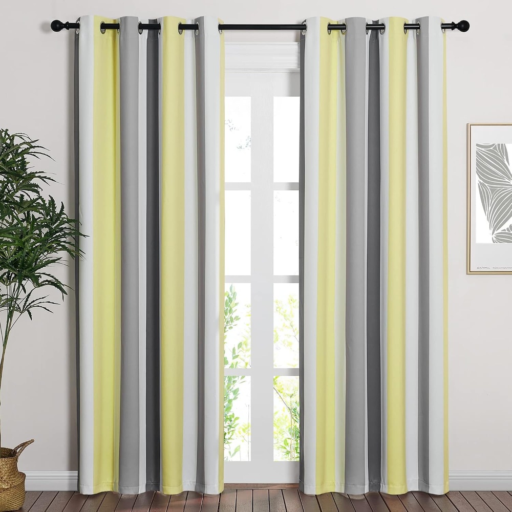 image:imageNICETOWN 100 Blackout Ombre Rainbow Curtains for Kids 52 x 84 2 PanelsYellow Grey