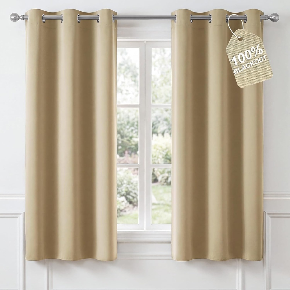 image:imageNICETOWN 100 Blackout Sage Green Curtains for Bedroom W40xL63 2 PanelsBeige