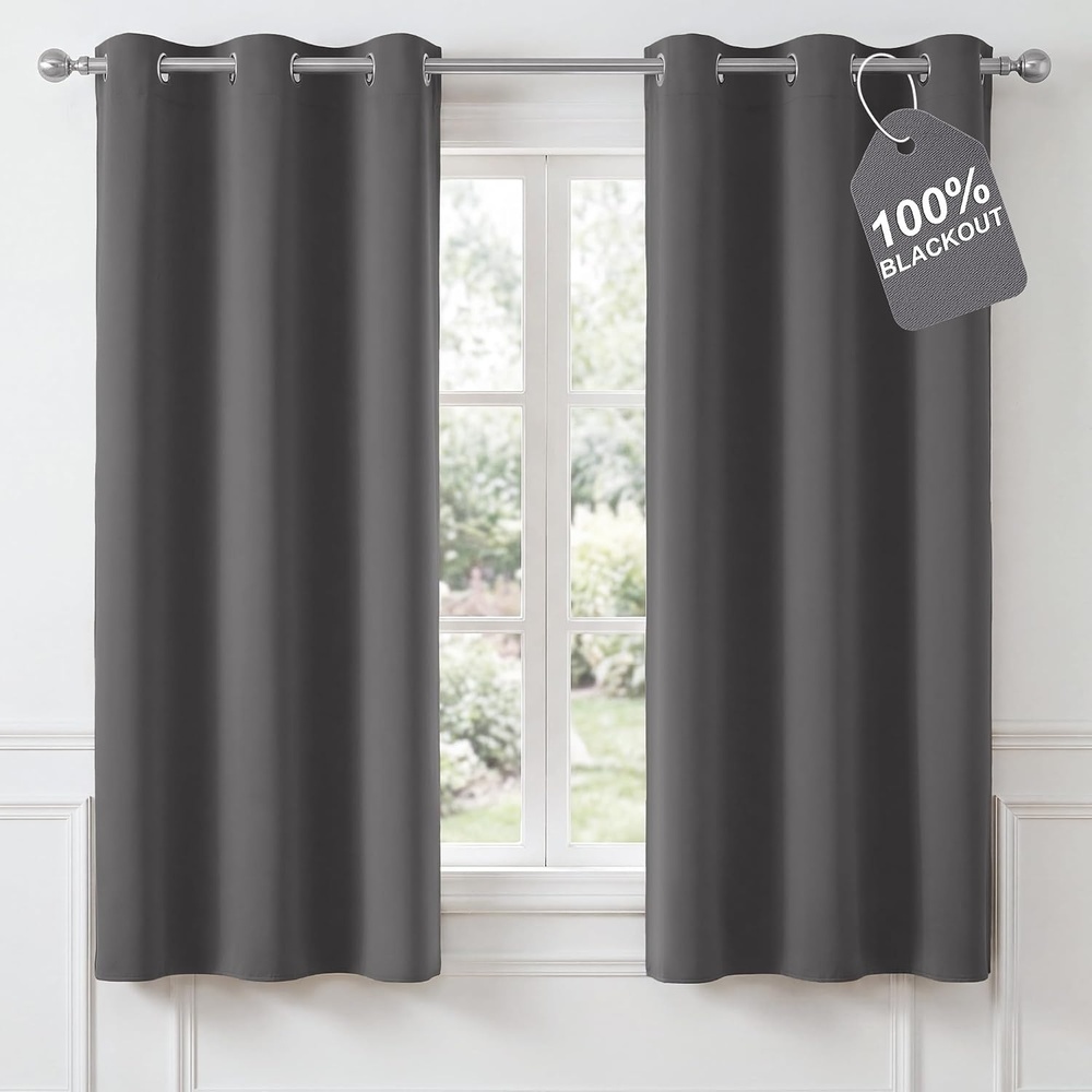 image:imageNICETOWN 100 Blackout Sage Green Curtains for Bedroom W40xL63 2 PanelsGrey