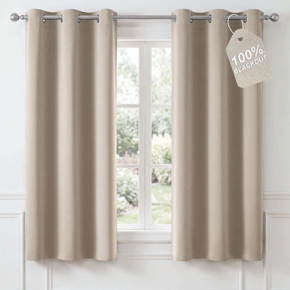 image:imageNICETOWN 100 Blackout Sage Green Curtains for Bedroom W40xL63 2 PanelsNatural