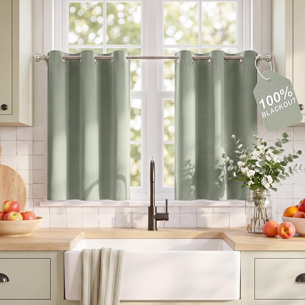 image:imageNICETOWN 100 Blackout Sage Green Curtains for Bedroom W40xL63 2 PanelsSage Green