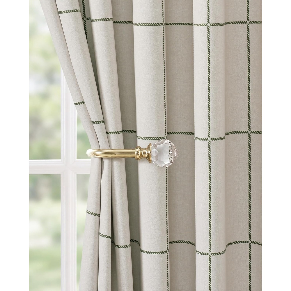 image:imageNICETOWN 100 Blackout Taupe Plaid Curtains for Bedroom W52xL84 2 PanelsForest Green